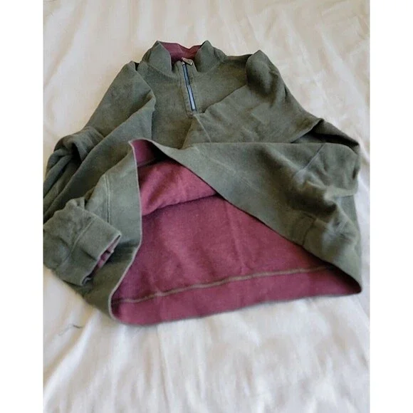 Tommy Bahama Mens XL 1/4 Zip Pullover Green Purple Reversible Logo Casual Solid - Picture 10 of 15